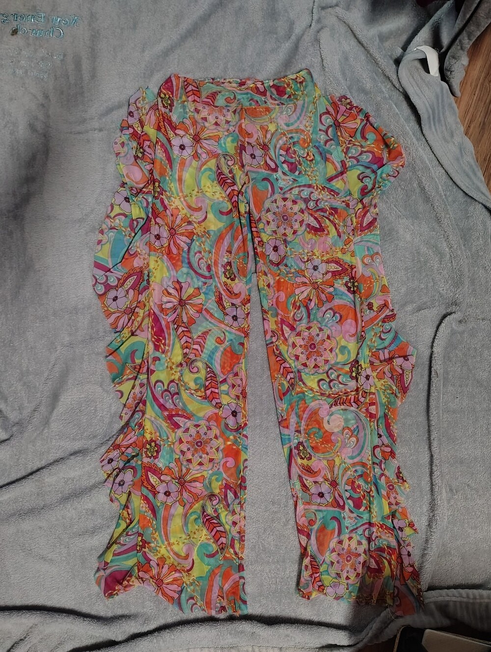 Love Multicolor Floral Paisley Wide-Leg Pants in Aqua, Coral & Yellow